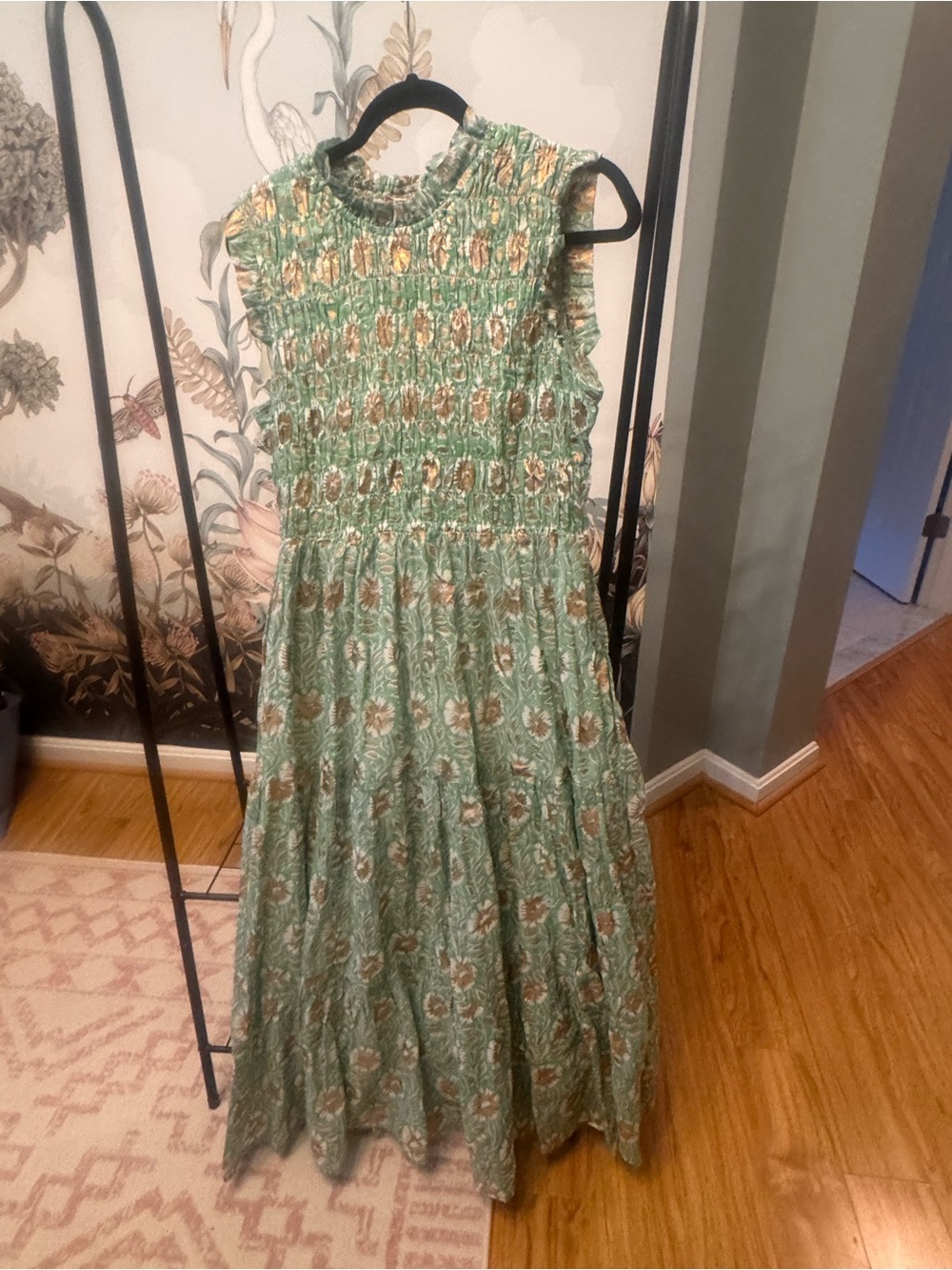 Oliphant Green Floral Smocked Maxi Dress